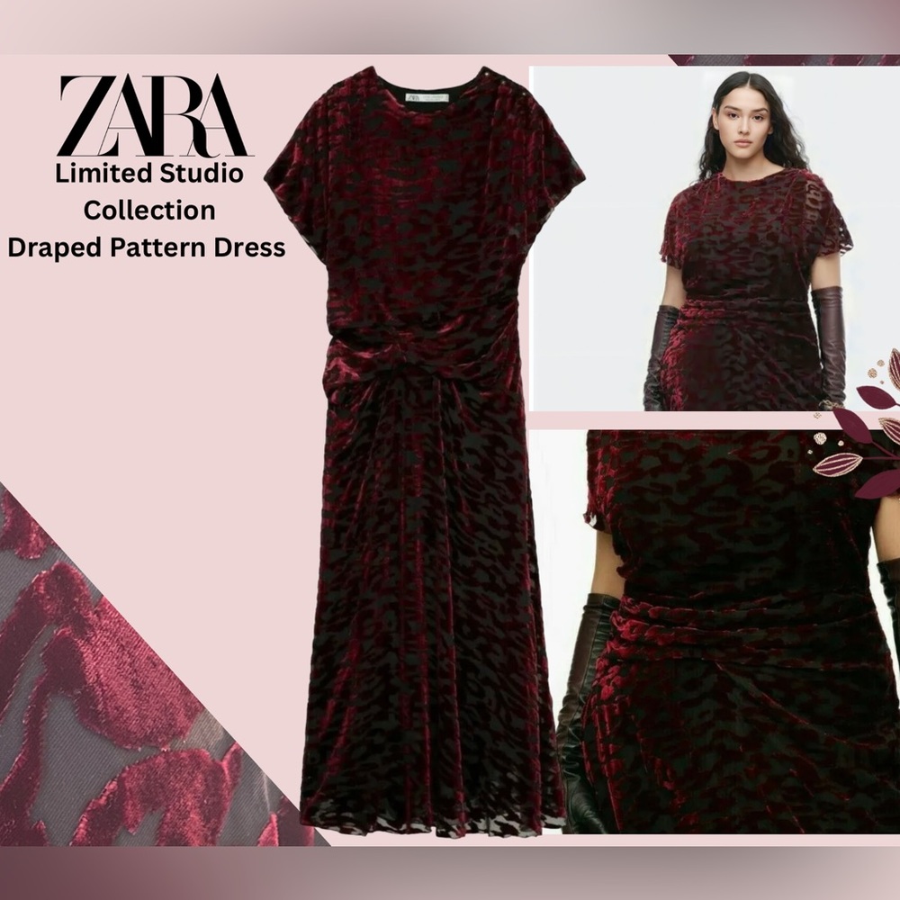 Zara Limited Studio Collection Draped Pattern Velvet Dress